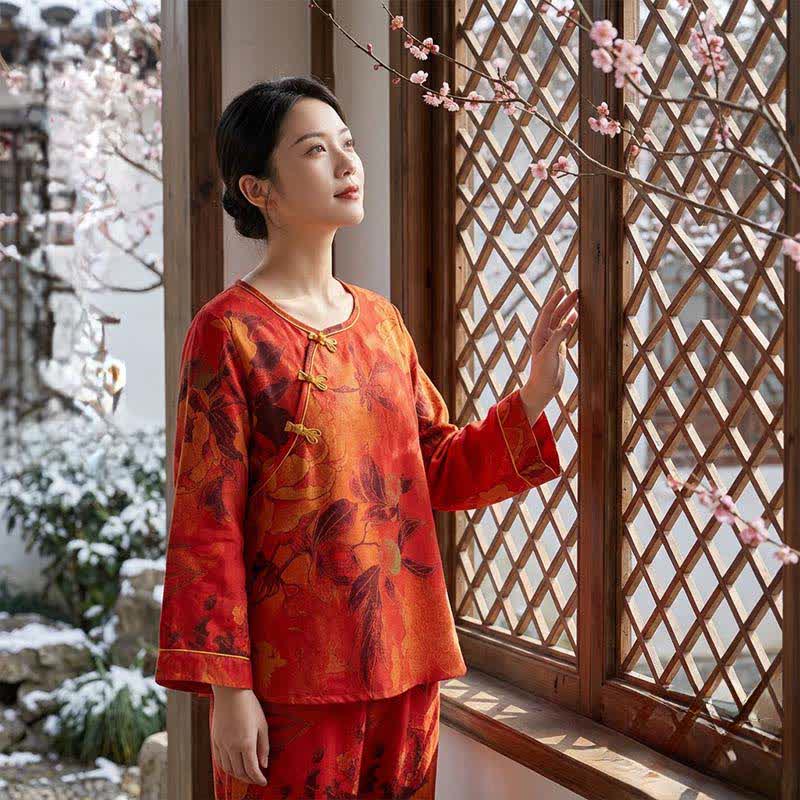 Luxuriöses Pyjama-Set aus reiner Baumwolle mit Pfingstrosenmuster - image 1