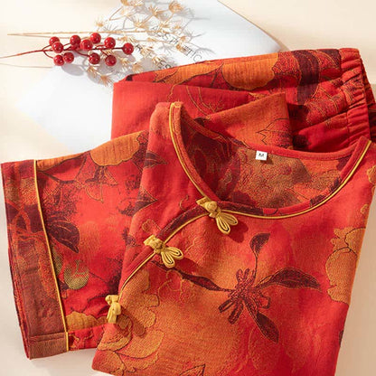 Luxuriöses Pyjama-Set aus reiner Baumwolle mit Pfingstrosenmuster - image 4
