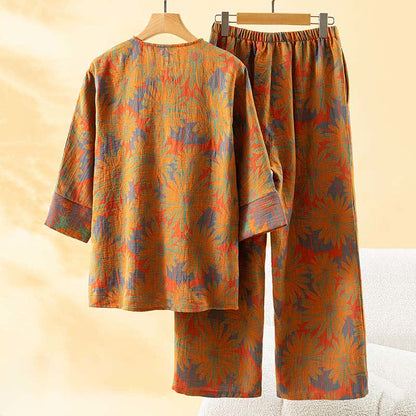 Retro-Sonnenblumen-Pyjama-Set aus reiner Baumwolle - image 10