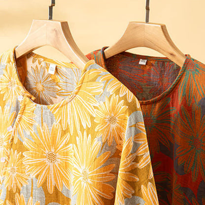 Retro-Sonnenblumen-Pyjama-Set aus reiner Baumwolle - image 4