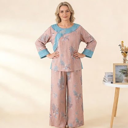Rosa Pyjama-Set aus reiner Baumwolle mit botanischem Flair - image 2