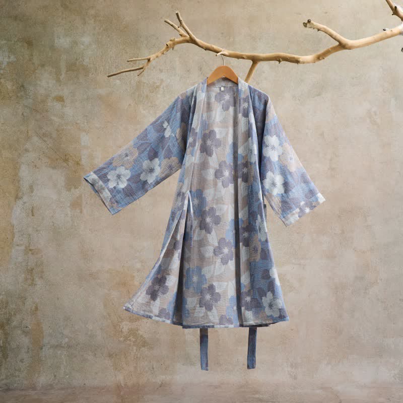 Kimono-Bademantel aus Baumwollgaze mit Kirschblütenmuster - Grau - L - image 0