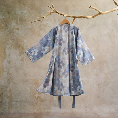 Kimono-Bademantel aus Baumwollgaze mit Kirschblütenmuster - Grau - L - image 0