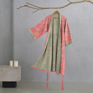 Kimono-Bademantel aus doppellagigem Baumwollgewebe mit Blumenmuster - Rosa - XL - image 0