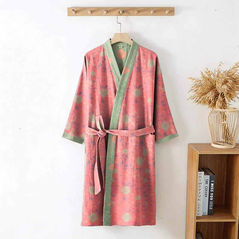 Kimono-Bademantel aus doppellagigem Baumwollgewebe mit Blumenmuster - image 2