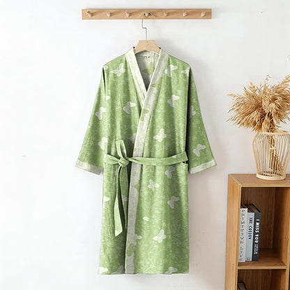 Kimono-Bademantel aus doppellagigem Baumwollgewebe mit grünem Schmetterlingsmuster - image 2