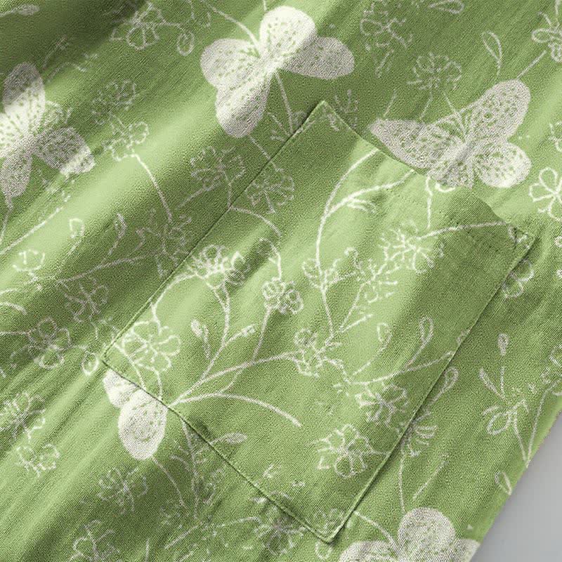 Kimono-Bademantel aus doppellagigem Baumwollgewebe mit grünem Schmetterlingsmuster - image 5