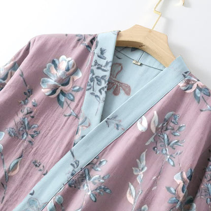 Kimono-Bademantel aus doppellagigem Baumwollgewebe mit blühendem Blumenmuster - image 4