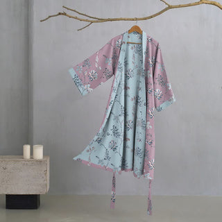 Kimono-Bademantel aus doppellagigem Baumwollgewebe mit blühendem Blumenmuster - Lila - XL - image 0