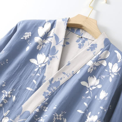 Eleganter Kimono-Bademantel aus doppellagigem Baumwollgewebe mit Blumenmuster - image 9