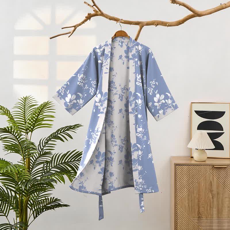 Eleganter Kimono-Bademantel aus doppellagigem Baumwollgewebe mit Blumenmuster - image 1
