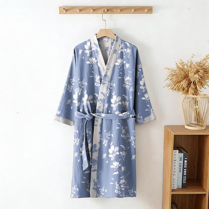 Eleganter Kimono-Bademantel aus doppellagigem Baumwollgewebe mit Blumenmuster - image 7
