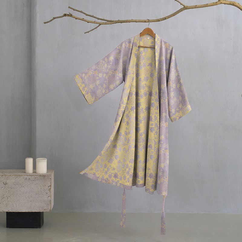 Kimono-Bademantel aus doppellagigem, botanischem Baumwollgewebe - Lila - XL - image 0
