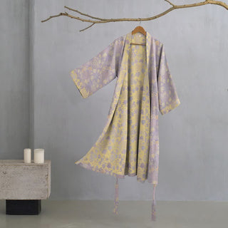 Kimono-Bademantel aus doppellagigem, botanischem Baumwollgewebe - Lila - XL - image 0