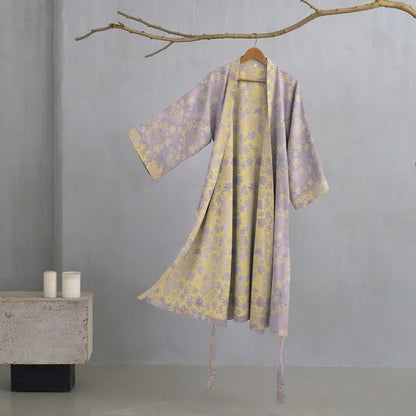 Kimono-Bademantel aus doppellagigem, botanischem Baumwollgewebe - Lila - XL - image 0