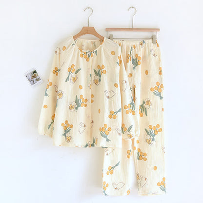 Tulpen- und Hasen-Pyjama-Set aus Baumwollgaze - image 10