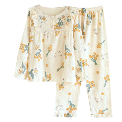 Tulpen- und Hasen-Pyjama-Set aus Baumwollgaze - image 8