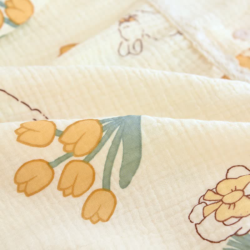 Tulpen- und Hasen-Pyjama-Set aus Baumwollgaze - image 7