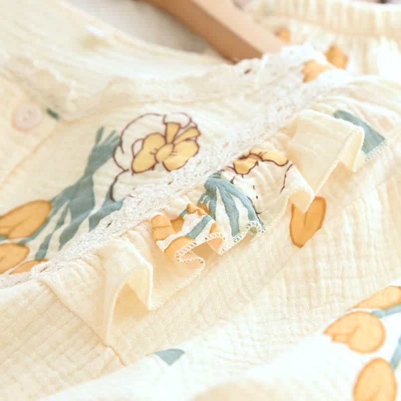 Tulpen- und Hasen-Pyjama-Set aus Baumwollgaze - image 5