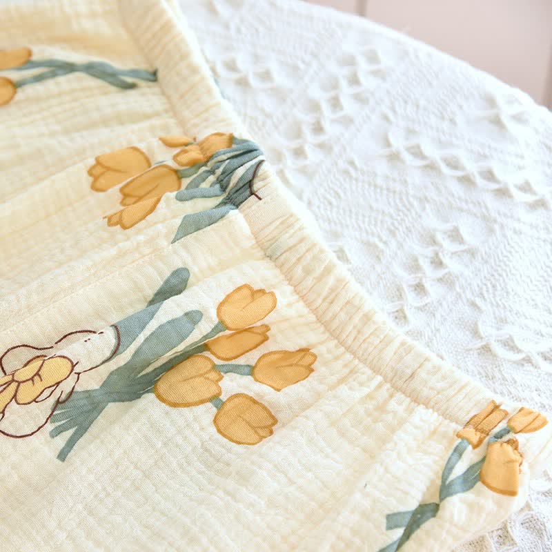 Tulpen- und Hasen-Pyjama-Set aus Baumwollgaze - image 11