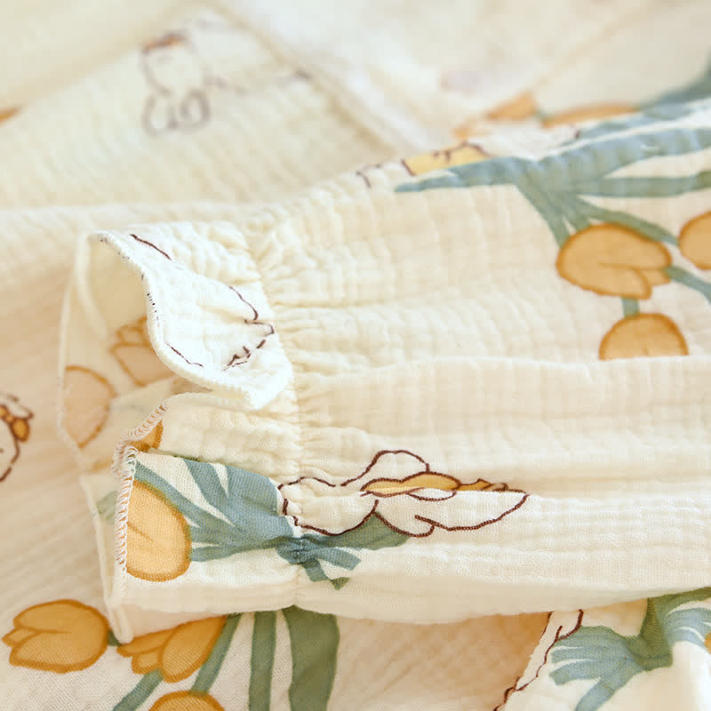 Tulpen- und Hasen-Pyjama-Set aus Baumwollgaze - image 6