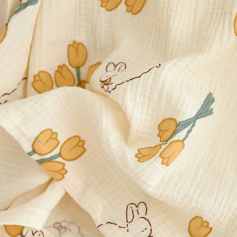 Tulpen- und Hasen-Pyjama-Set aus Baumwollgaze - image 13