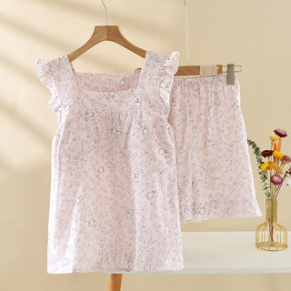 Ärmelloser Pyjama aus Baumwollgaze mit pastellfarbenem Hasenmotiv - Rosa - XL - image 0