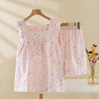 Ärmelloser Pyjama aus Baumwollgaze mit Blumen- und Hasenmuster - Rosa - XL - image 0