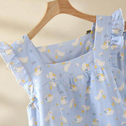 Ärmelloser Pyjama aus blauer Gänsebaumwolle - image 3