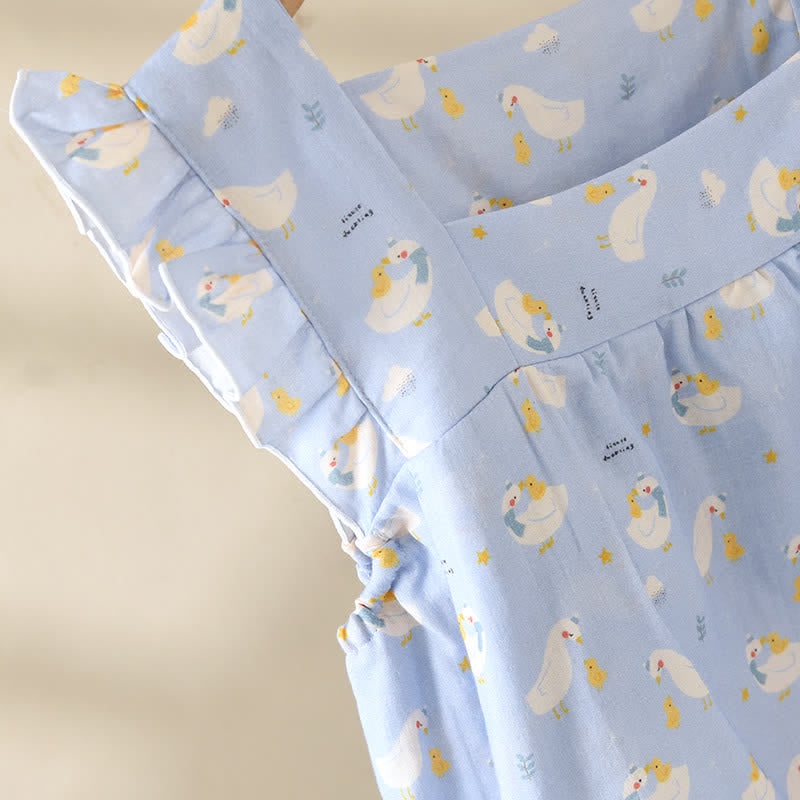 Ärmelloser Pyjama aus blauer Gänsebaumwolle - image 6
