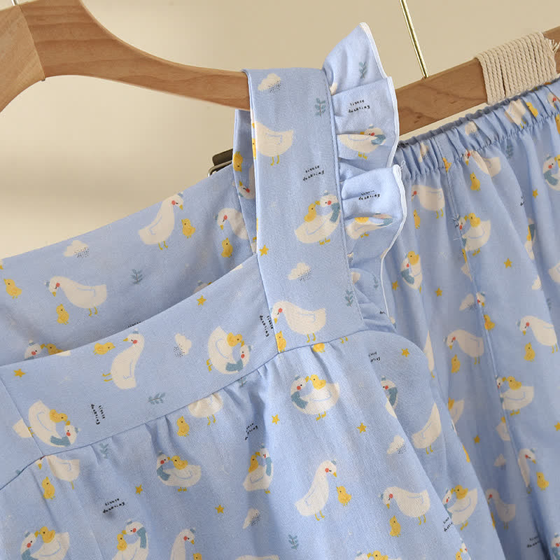 Ärmelloser Pyjama aus blauer Gänsebaumwolle - image 4