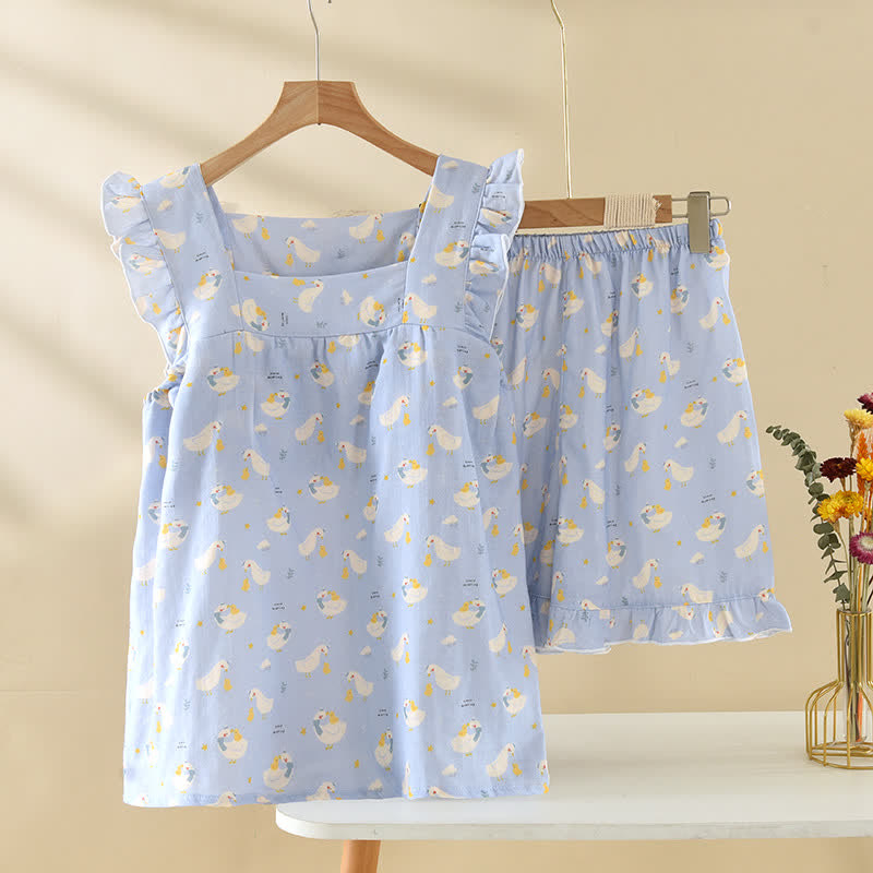 Ärmelloser Pyjama aus blauer Gänsebaumwolle - Blau - XL - image 0