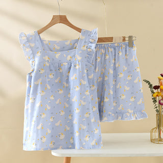 Ärmelloser Pyjama aus blauer Gänsebaumwolle - Blau - XL - image 0