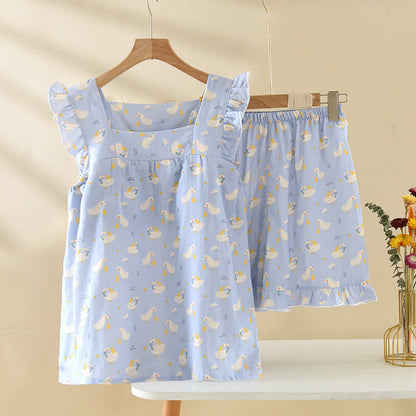 Ärmelloser Pyjama aus blauer Gänsebaumwolle - Blau - XL - image 0