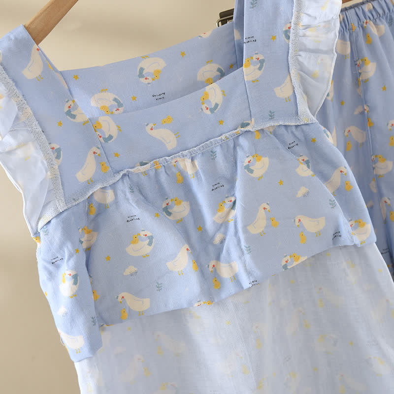 Ärmelloser Pyjama aus blauer Gänsebaumwolle - image 5