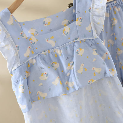Ärmelloser Pyjama aus blauer Gänsebaumwolle - image 5