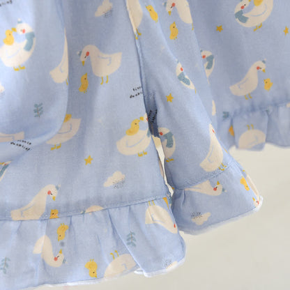 Ärmelloser Pyjama aus blauer Gänsebaumwolle - image 7