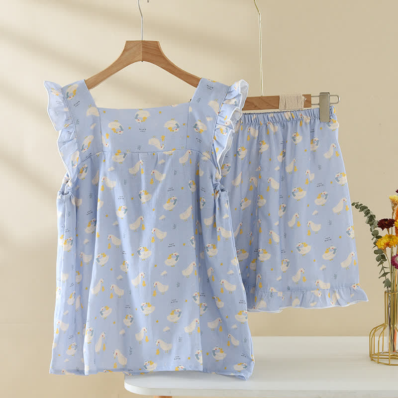 Ärmelloser Pyjama aus blauer Gänsebaumwolle - image 1