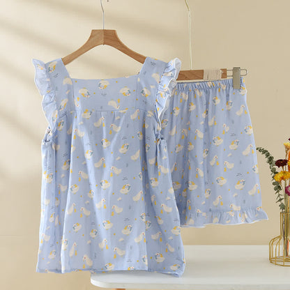 Ärmelloser Pyjama aus blauer Gänsebaumwolle - image 1