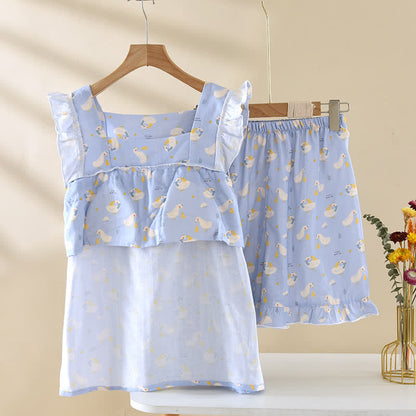Ärmelloser Pyjama aus blauer Gänsebaumwolle - image 2