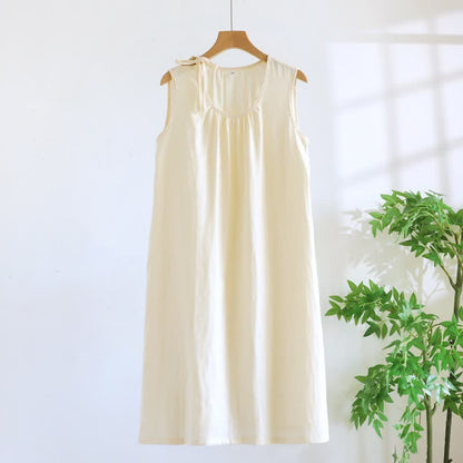 Minimalistisches, einfarbiges, ärmelloses Nachthemd aus Baumwolle - Beige - XL - image 5