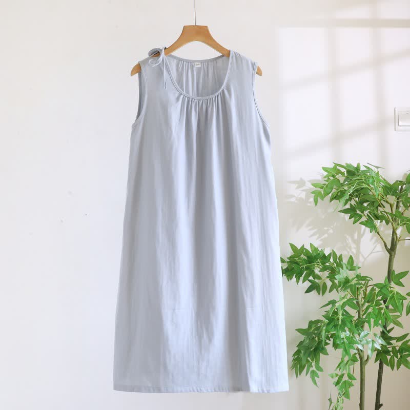 Minimalistisches, einfarbiges, ärmelloses Nachthemd aus Baumwolle - Blau - XL - image 16