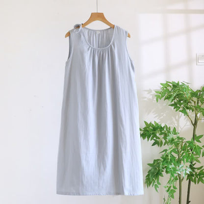 Minimalistisches, einfarbiges, ärmelloses Nachthemd aus Baumwolle - Blau - XL - image 16