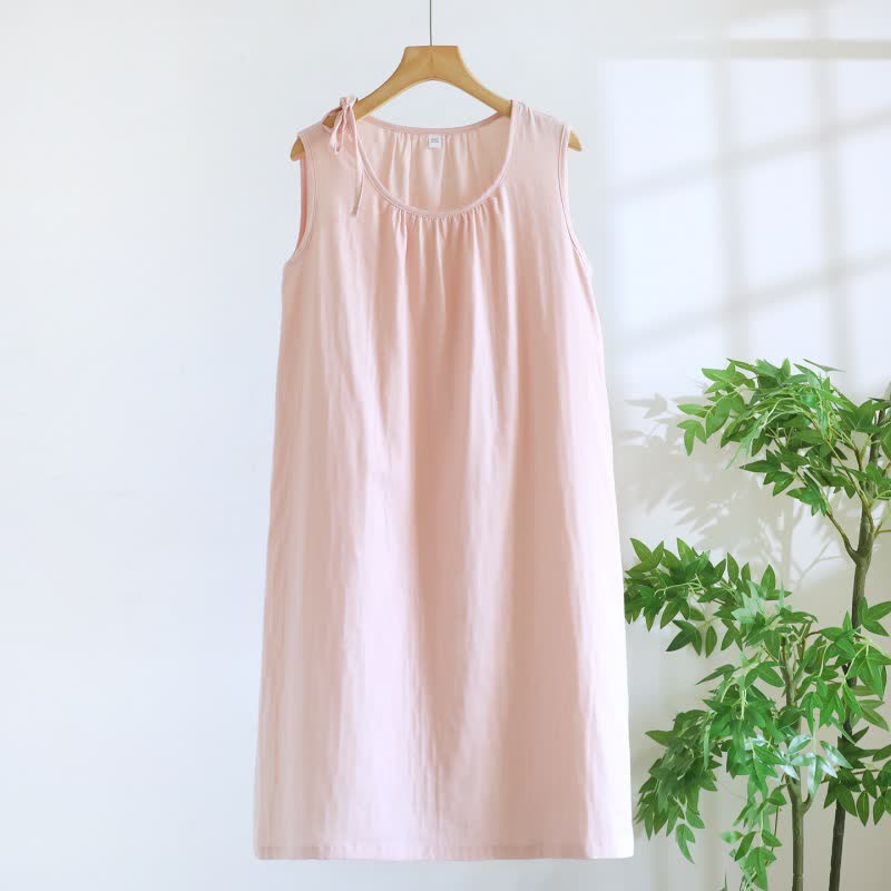 Minimalistisches, einfarbiges, ärmelloses Nachthemd aus Baumwolle - Rosa - XL - image 6