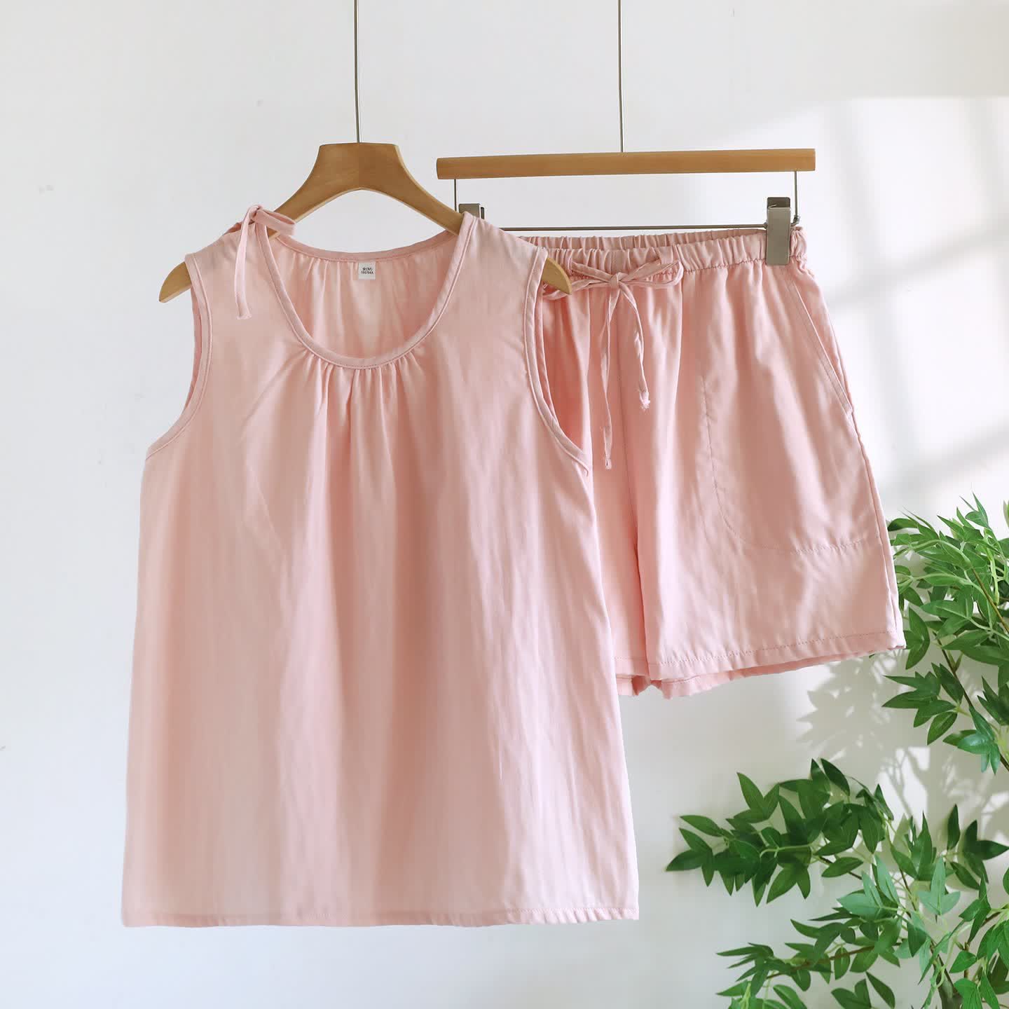 Ärmelloser Pyjama aus doppellagigem Baumwoll-Gaze - Rosa - XL - image 2