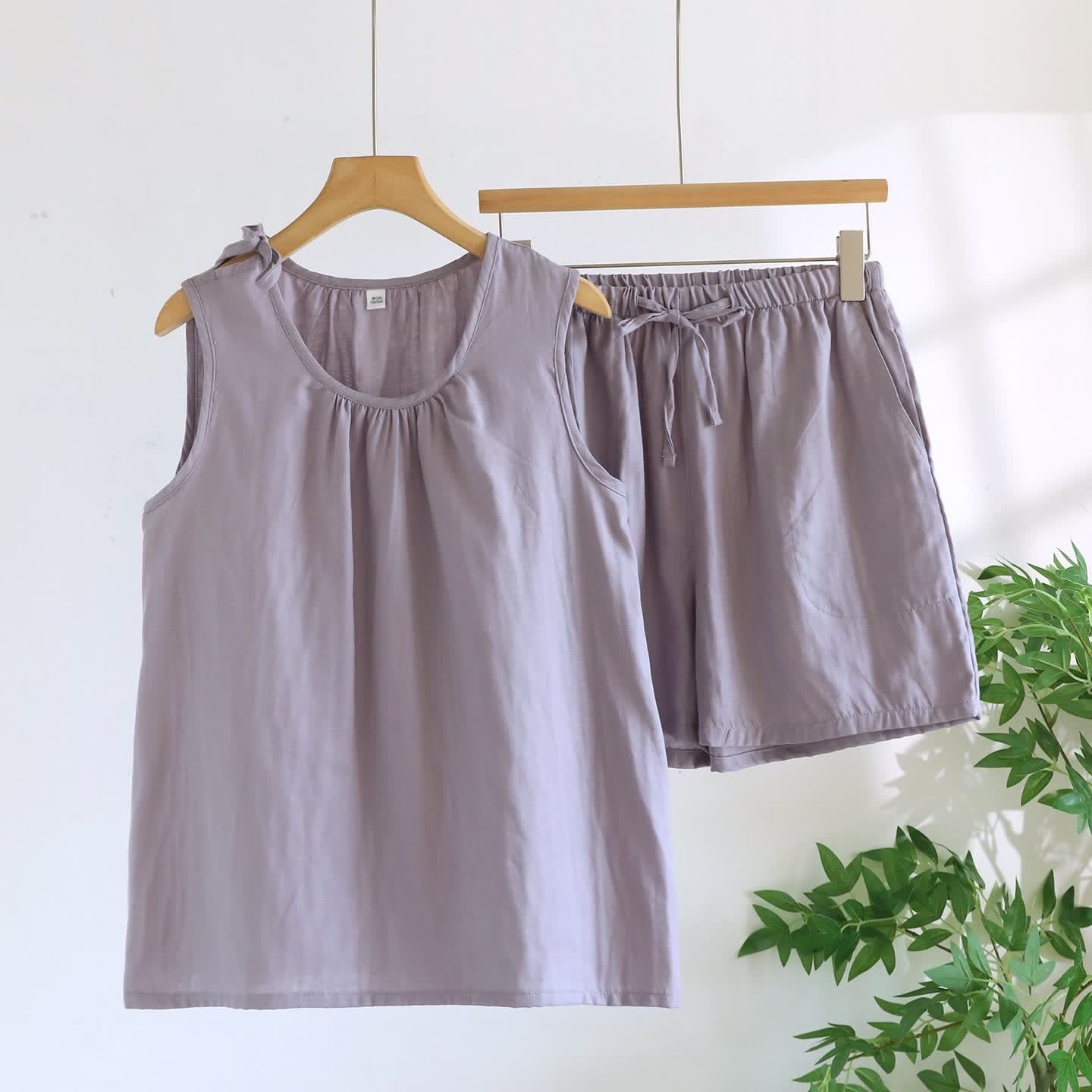 Ärmelloser Pyjama aus doppellagigem Baumwoll-Gaze - Lila - XL - image 4