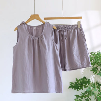 Ärmelloser Pyjama aus doppellagigem Baumwoll-Gaze - Lila - XL - image 4