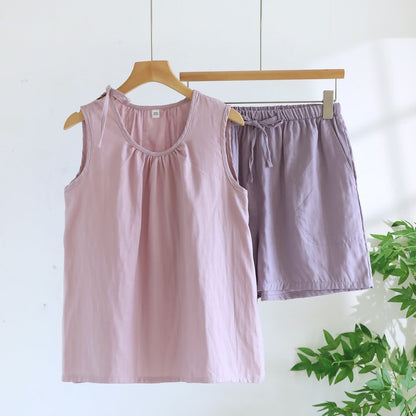 Ärmelloser Pyjama aus doppellagigem Baumwoll-Gaze - Helllila & Lila - XL - image 9