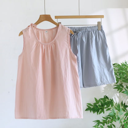 Ärmelloser Pyjama aus doppellagigem Baumwoll-Gaze - Rosa & Blau - XL - image 7