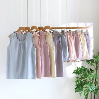Ärmelloser Pyjama aus doppellagigem Baumwoll-Gaze - image 0